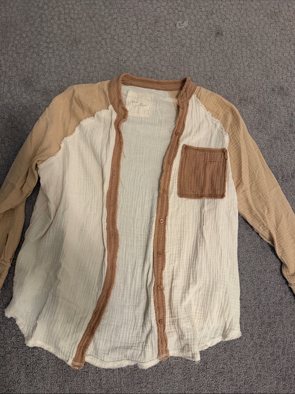 Womens Lineny Casual Two-Tone Button Shirt in Cream and Tan